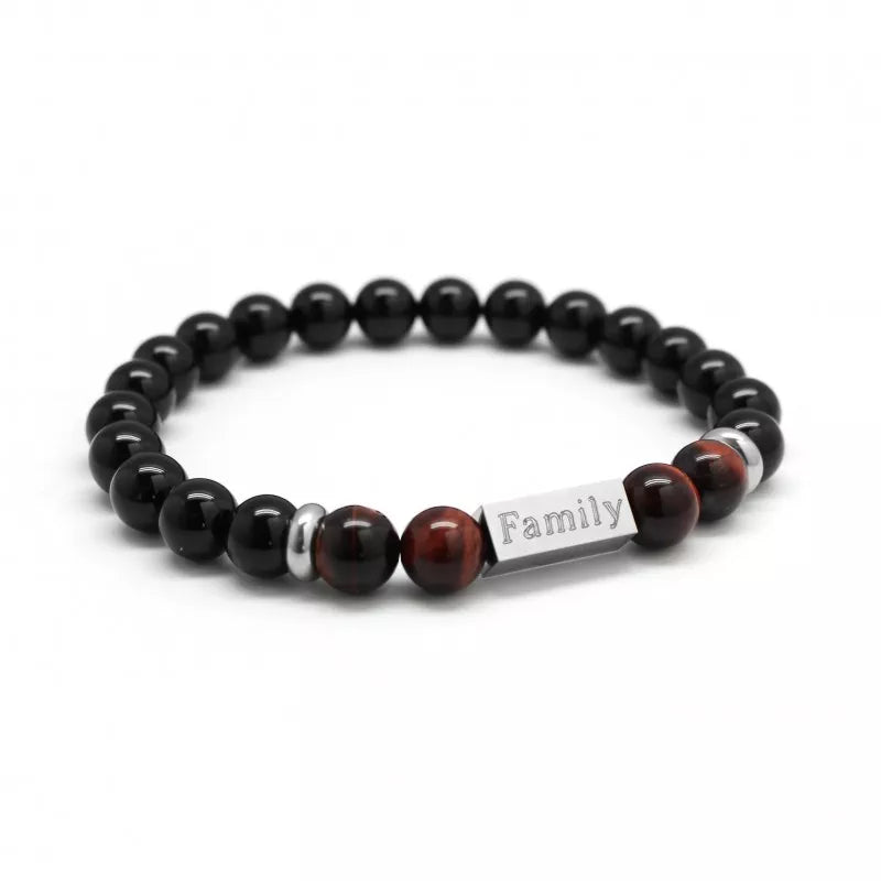 Bracelet homme personnalisé - Perles Agates noires et Œil de Taureau