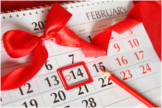Date du 14 Février sur le calendrier, la Saint Valentin