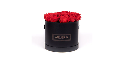 Roses éternelles par 15 dans écrin rond personnalisé