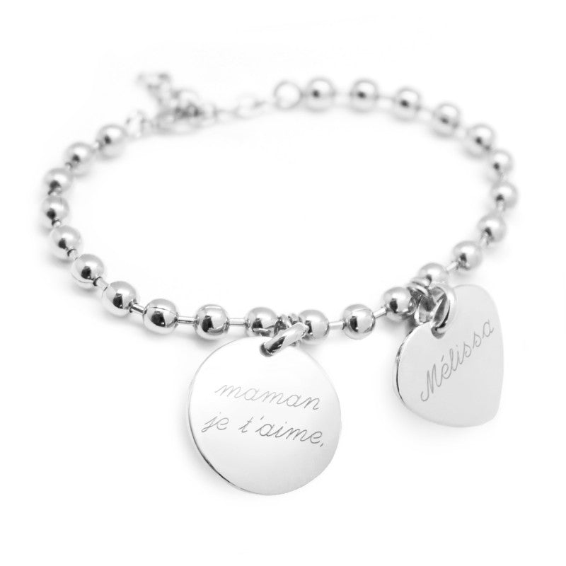 Bracelet personnalisé - Chaîne et Charms médaille et/ou cœur Argent