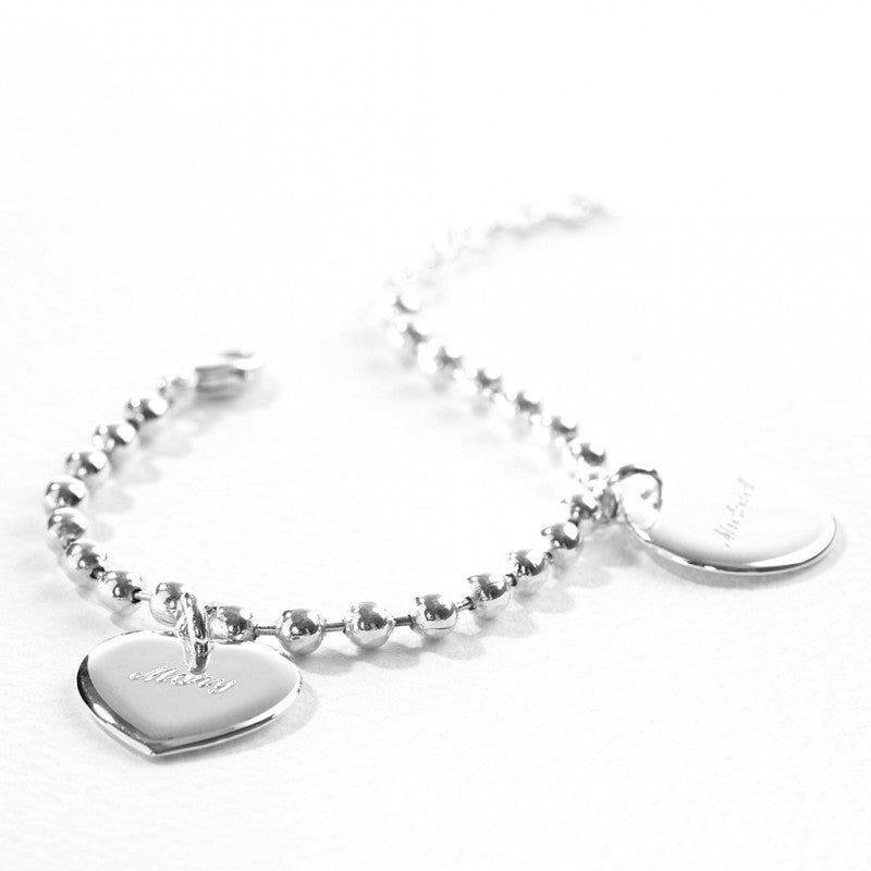 Bracelet personnalisé - Chaîne et Charms médaille et/ou cœur Argent