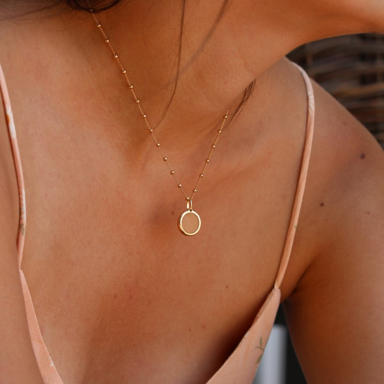 Collier pierre fine personnalisé - Chaîne perlée - Plaqué Or
