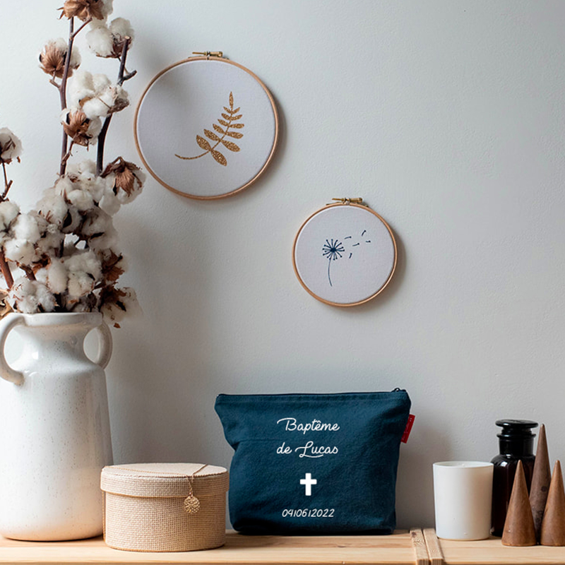 Pochette en coton personnalisée - Cadeau baptême et communion