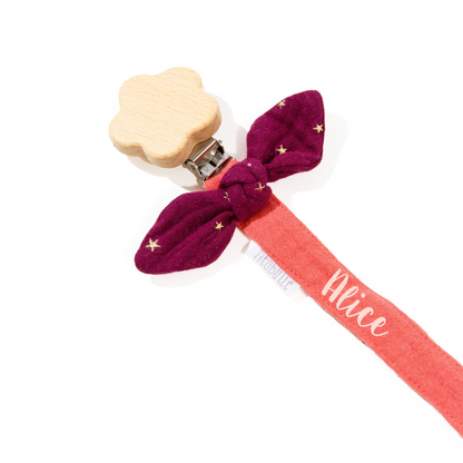 Attache tétine personnalisée - Double gaze de coton + fleur