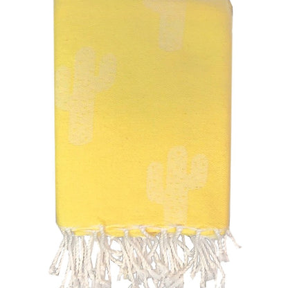 fouta-jacquard-cactus-jaune-personnalisé