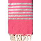 Fouta rayée argent personnalisable - Fuchsia