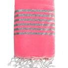 Fouta rayée argent personnalisable - Rose fluo