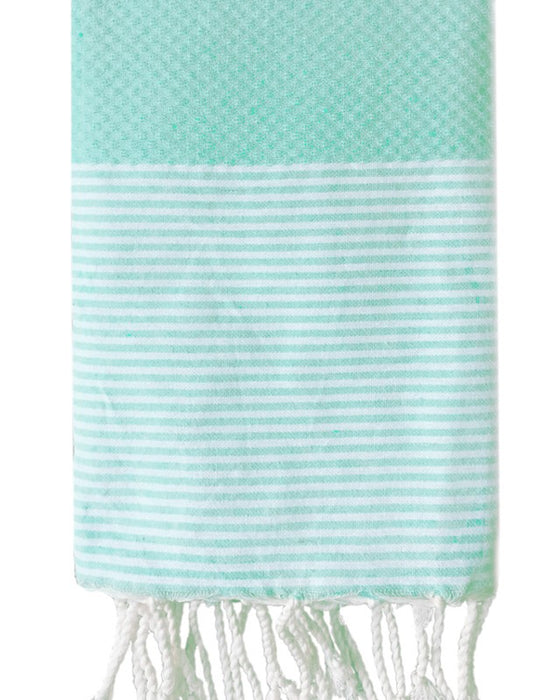 Fouta nid d'abeille rayé personnalisable - Vert d'eau