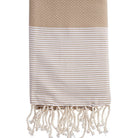 Fouta nid d'abeille rayé personnalisable - Beige