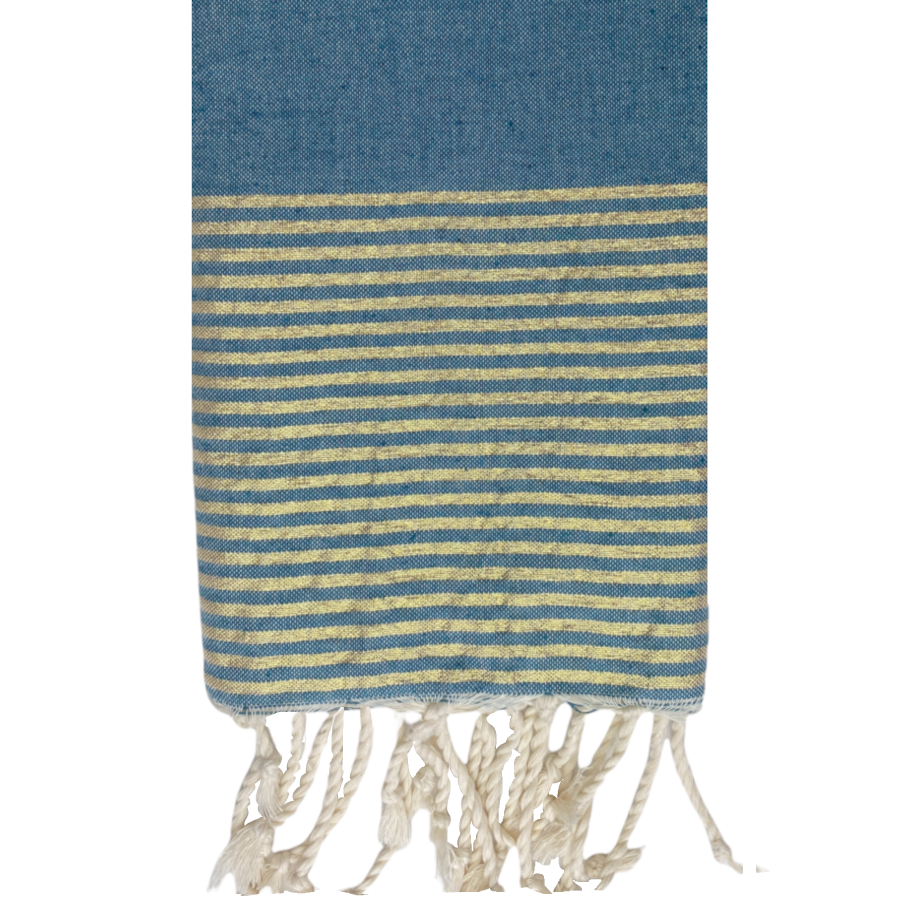 Fouta rayée or - Bleu canard