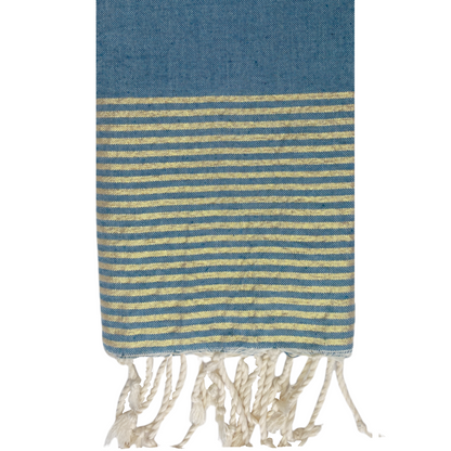 Fouta rayée or - Bleu canard
