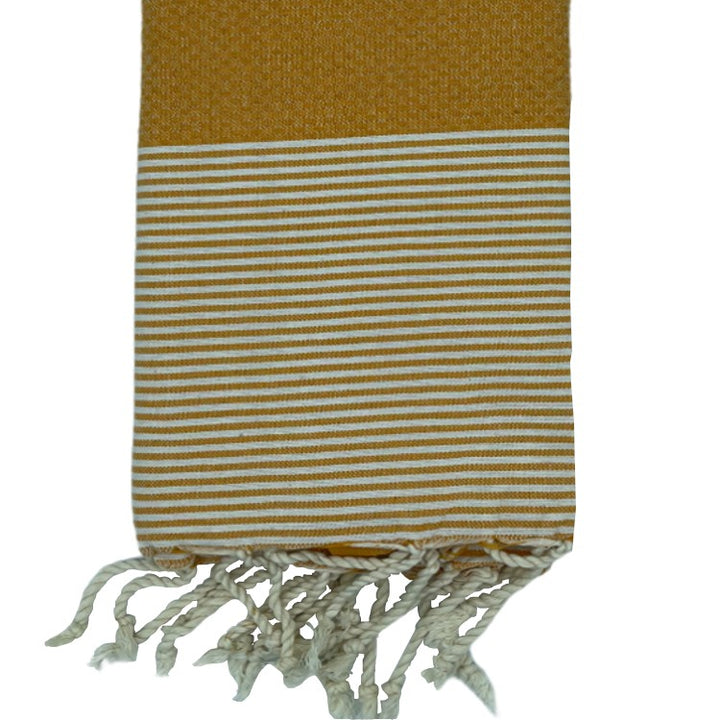 Fouta nid d'abeille rayé personnalisable - Moutarde