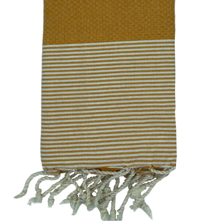 Fouta nid d'abeille rayé personnalisable - Moutarde