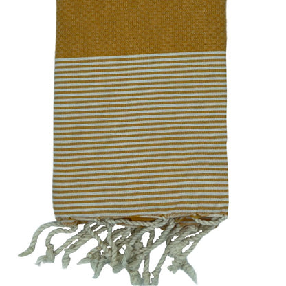 Fouta nid d'abeille rayé personnalisable - Moutarde