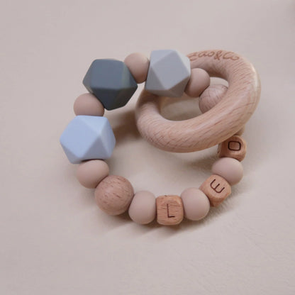 Anneau de dentition - hochet personnalisé - Modèle Hêtre & Silicone