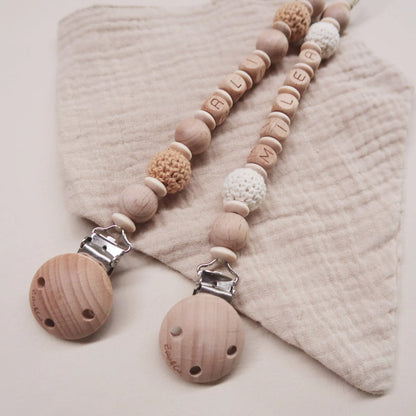 Attache tétine personnalisée - Modèle Hêtre & crochet