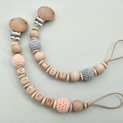 Attache tétine personnalisée - Modèle Hêtre & crochet