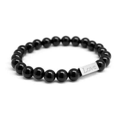 Coffret duo pour couple - Bracelets personnalisés perles Agates noires