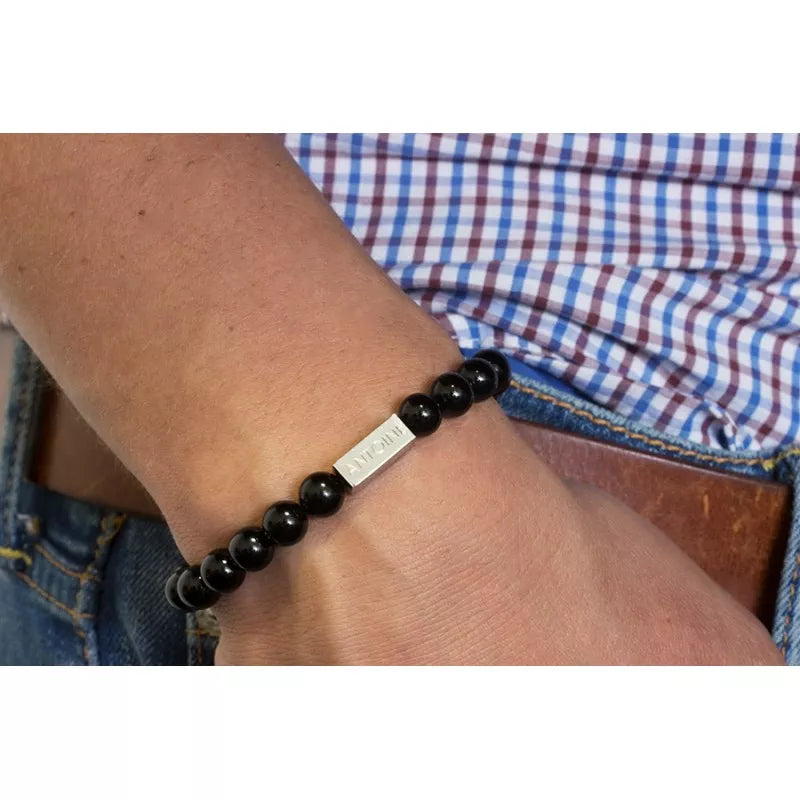 Coffret duo pour couple - Bracelets personnalisés perles Agates noires
