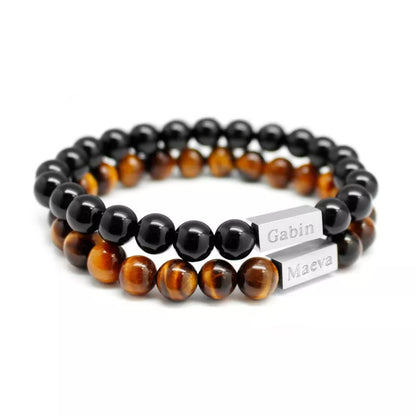 Bracelet homme personnalisé - Perles Agates noires