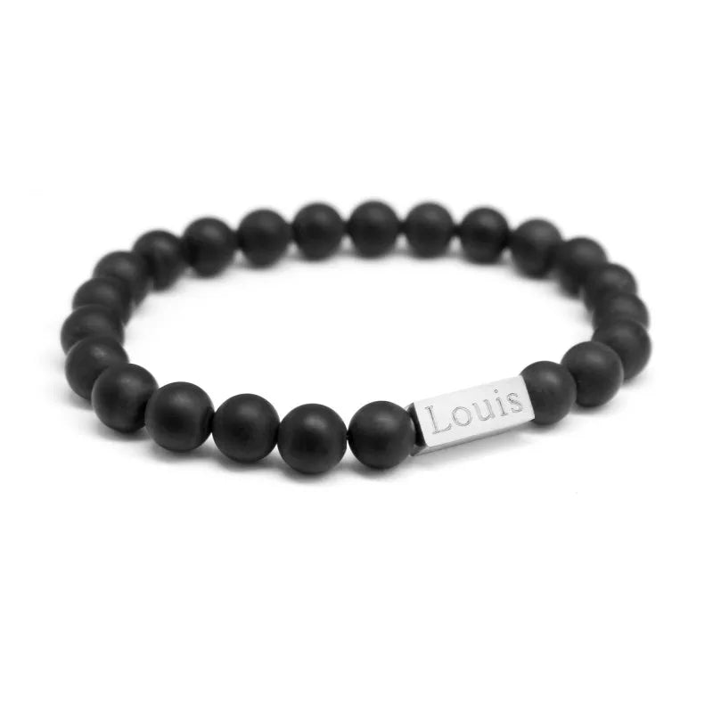 Bracelet homme personnalisé - Perles Agates noires mates