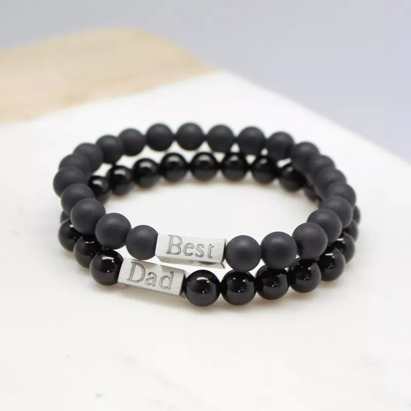 Bracelet homme personnalisé - Perles Agates noires mates