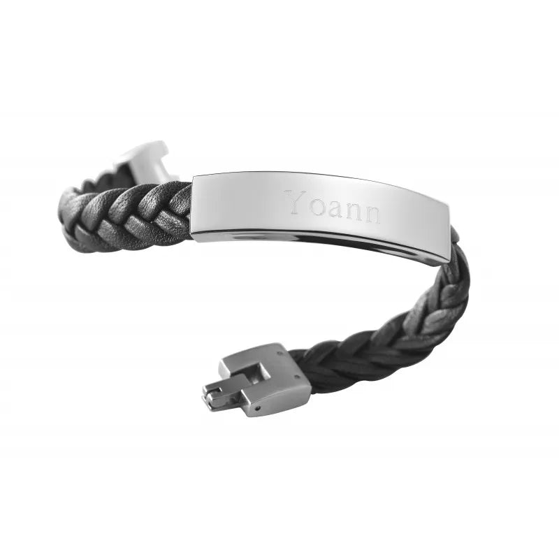 Bracelet homme personnalisé cuir et acier - Le Gentleman