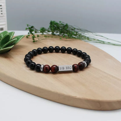 Bracelet homme personnalisé - Perles Agates noires et Œil de Taureau