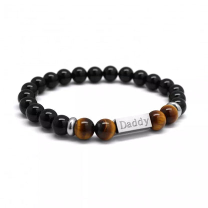Bracelet homme personnalisé - Perles Agates noires et Œil de Tigre