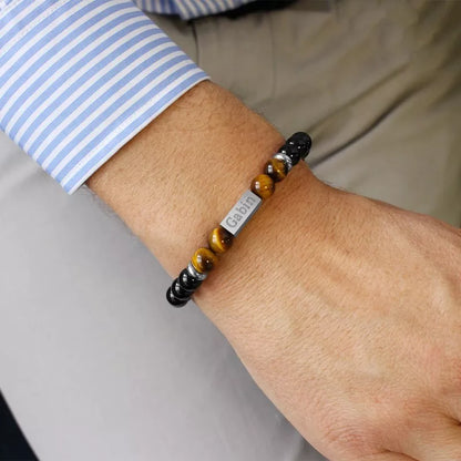 Bracelet homme personnalisé - Perles Agates noires et Œil de Tigre
