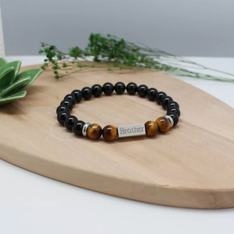 Bracelet homme personnalisé - Perles Agates noires et Œil de Tigre