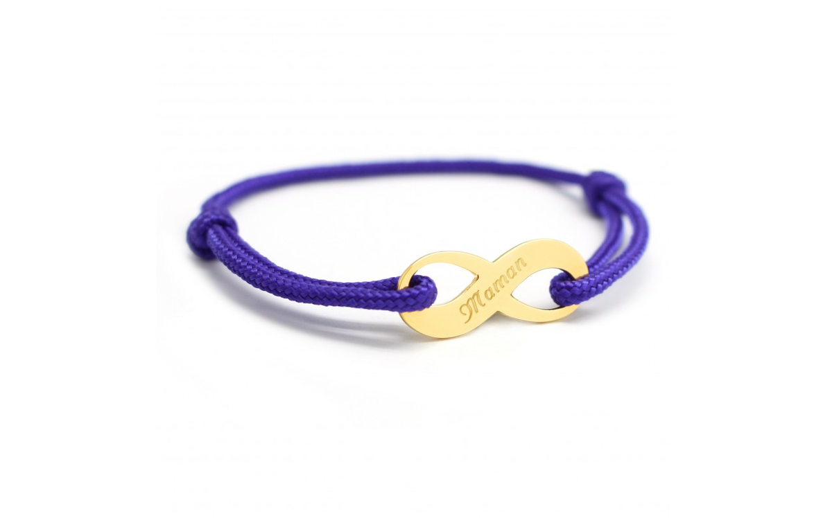 Bracelet cordon personnalisé femme - Signe infini - Argent ou Plaqué or