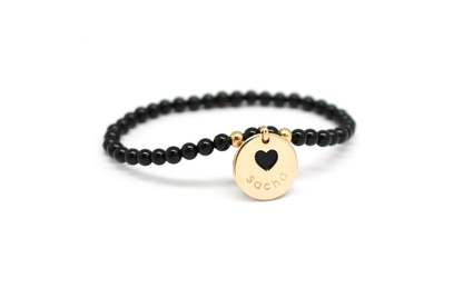 Bracelet perles Plaqué Or - Médaille cœur - Ivoires ou Noires