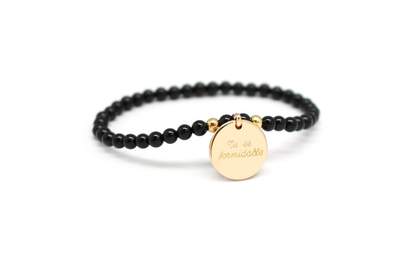 Bracelet perles Plaqué Or - Médaille cœur - Ivoires ou Noires