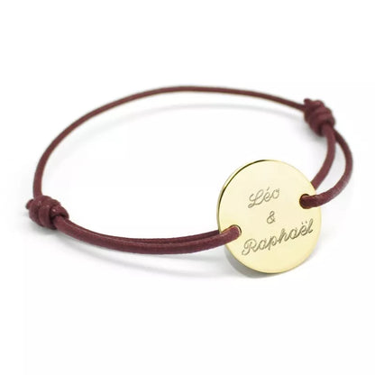 Coffret duo pour couple - Bracelets personnalisés cordon avec médaille Argent et Plaqué Or
