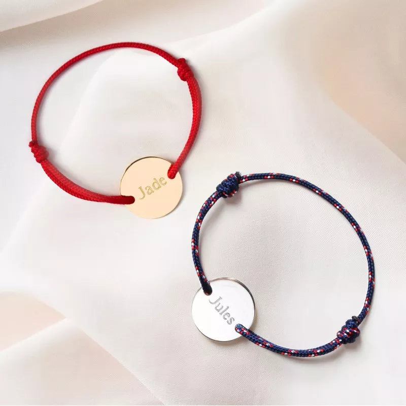 Coffret duo pour couple - Bracelets personnalisés cordon avec médaille Argent et Plaqué Or