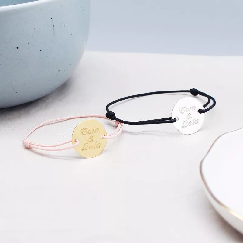Coffret duo pour couple - Bracelets personnalisés cordon avec médaille Argent et Plaqué Or