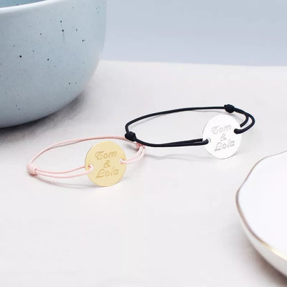 Coffret duo pour couple - Bracelets personnalisés cordon avec médaille Argent et Plaqué Or