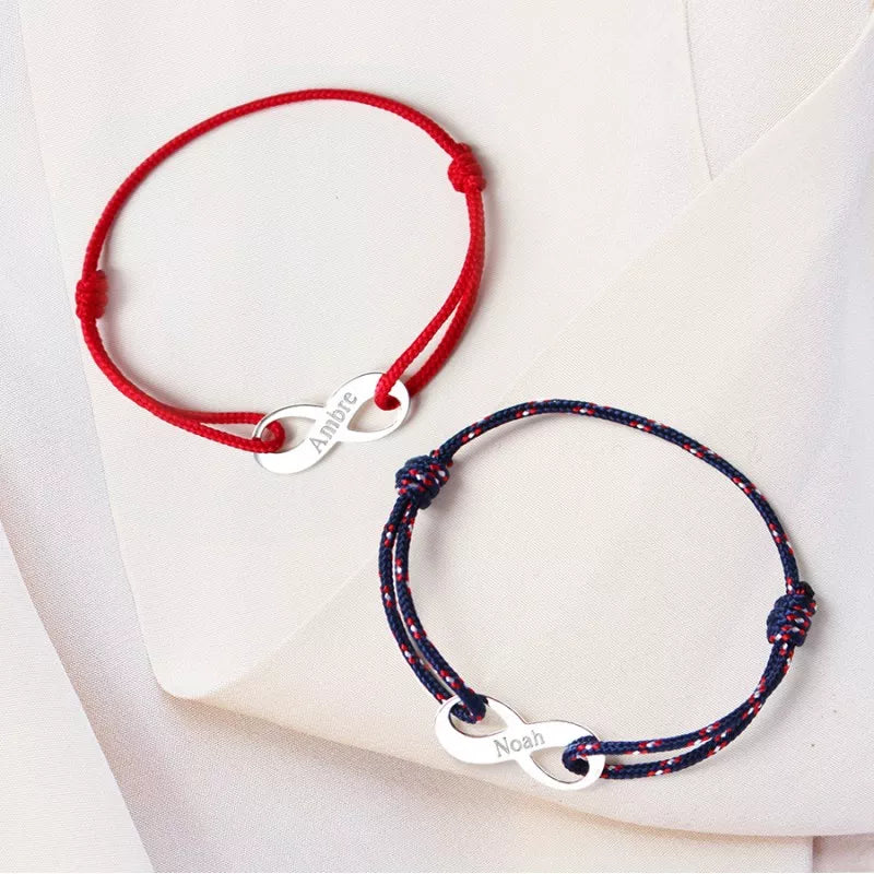 Coffret duo pour couple - Bracelets personnalisés signe Infini Argent