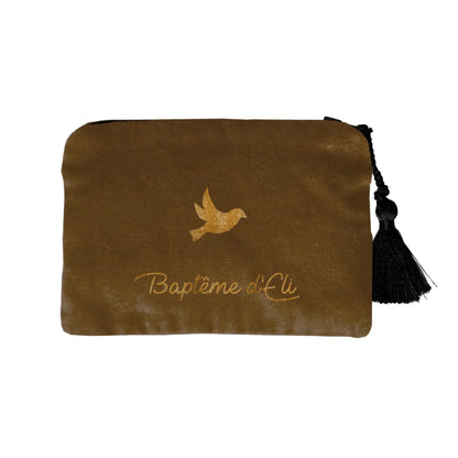 Pochette en velours personnalisée - Cadeau Baptême - Cadeau Communion