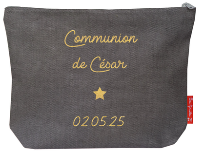 Pochette en lin personnalisée - Cadeau Baptême - Cadeau Communion