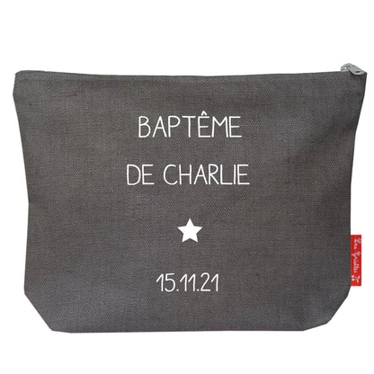 Pochette en lin personnalisée - Cadeau Baptême - Cadeau Communion