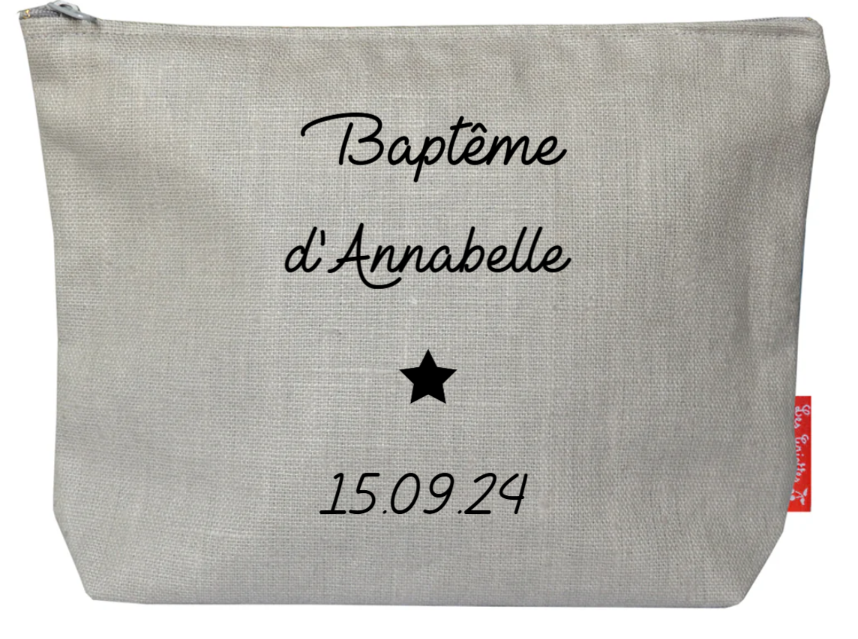 Pochette en lin personnalisée - Cadeau Baptême - Cadeau Communion