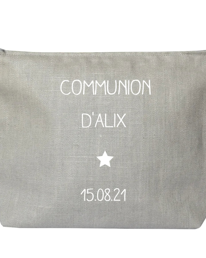 Pochette en lin personnalisée - Cadeau Baptême - Cadeau Communion