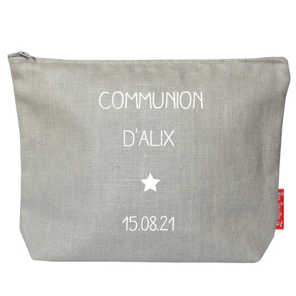 Pochette en lin personnalisée - Cadeau Baptême - Cadeau Communion