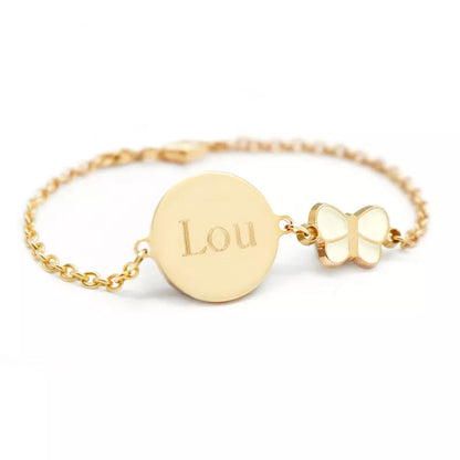 Bracelet personnalisé plaqué or - Médaille et papillon