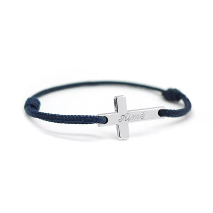 Bracelet personnalisé cordon - Croix Plaqué Or ou Argent