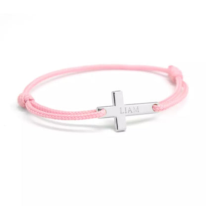 Bracelet personnalisé cordon - Croix Plaqué Or ou Argent