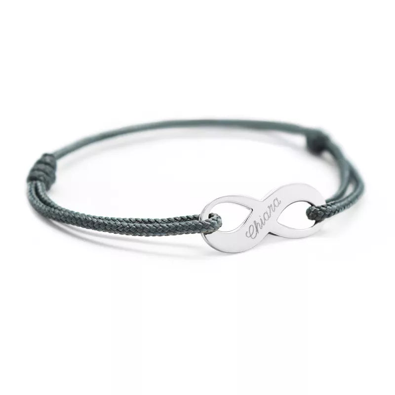 Bracelet cordon personnalisé homme - Signe infini - Argent