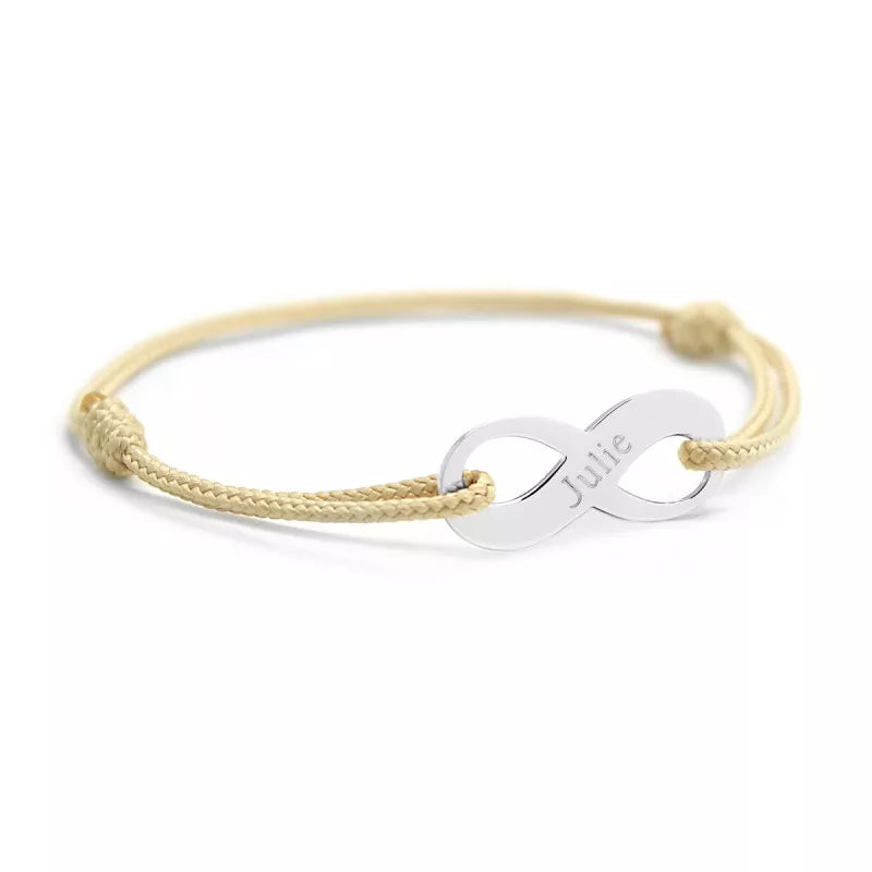Bracelet cordon personnalisé homme - Signe infini - Argent